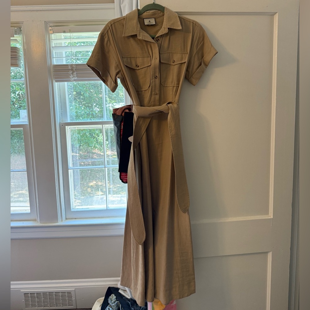 Tuckernuck Classic Tan Shirt Dress with Tie Waist